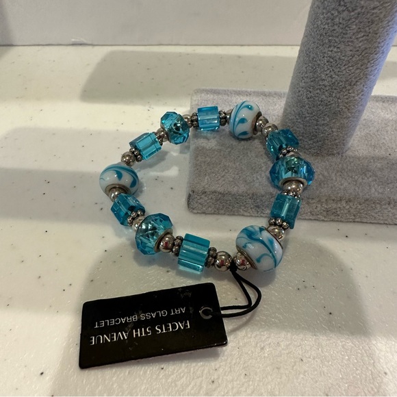 NWT Facets 5th Avenue Art Glass Necklace & Bracelet Set - Silver tone w/ Blue - Picture 16 of 16